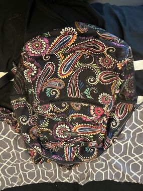 Vera Bradley Black Backpack with Multicolor Paisley Floral Print